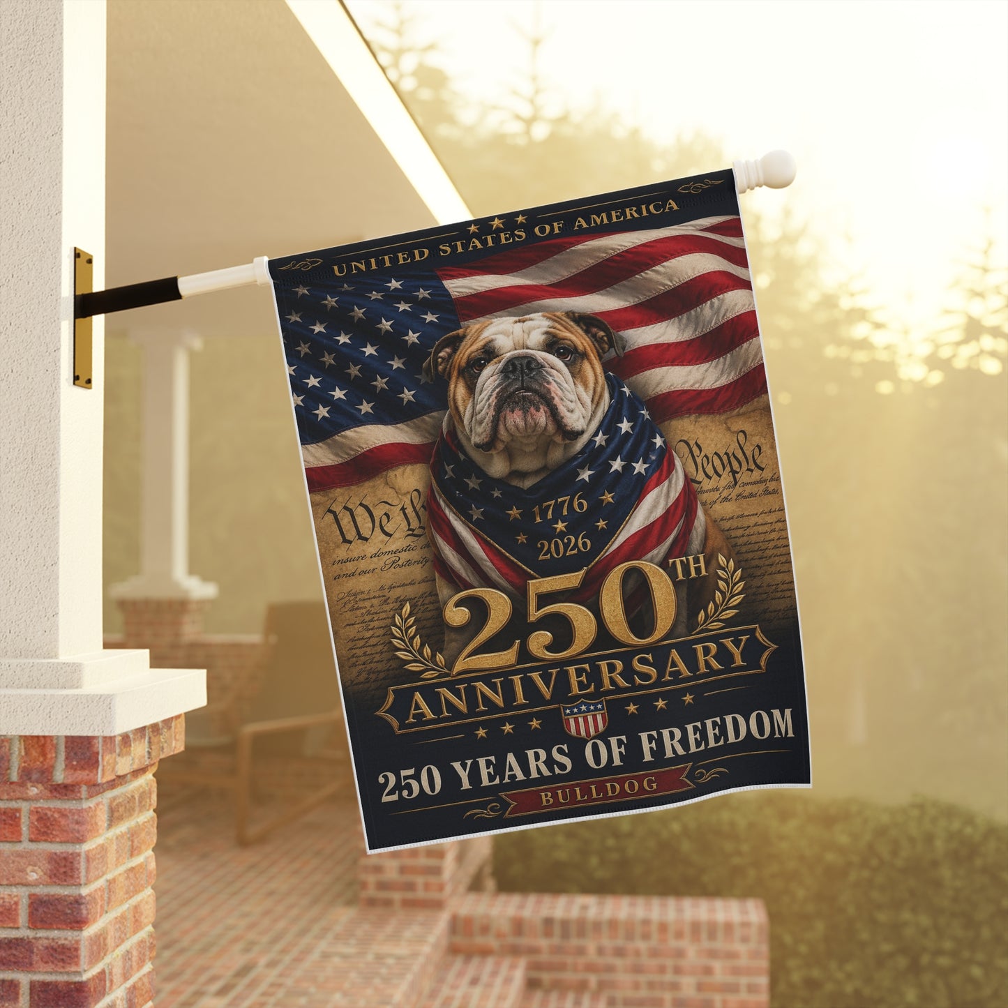 Bulldog Patriotic Flag | 250 Years of Freedom | We The People | 250th Anniversary 1776-2026 | Independence Day | Bulldog Mom Gift | USA Flag Decor