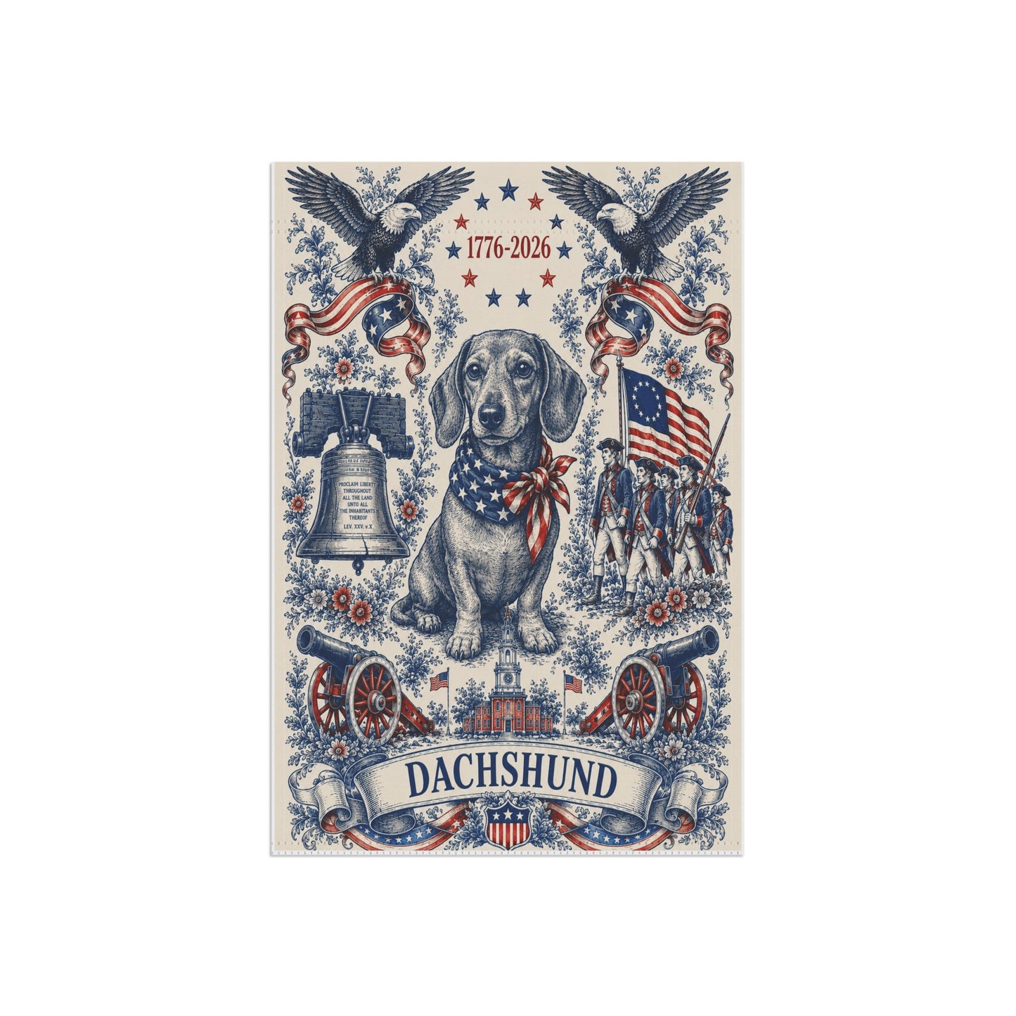 Dachshund Patriotic Garden Flag | 250th Anniversary 1776-2026 | American Toile Art | Independence Day Flag | Wiener Dog Gift | USA Outdoor Decor