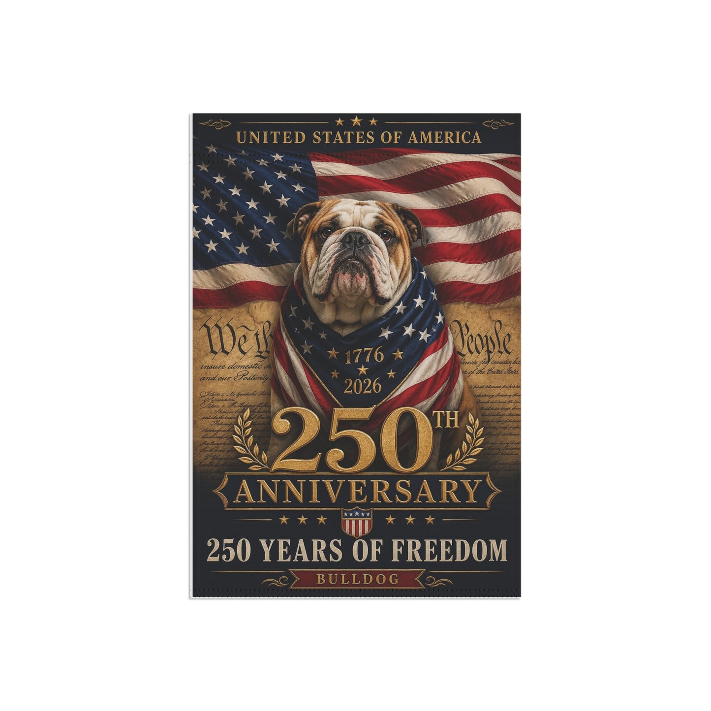 Bulldog Patriotic Flag | 250 Years of Freedom | We The People | 250th Anniversary 1776-2026 | Independence Day | Bulldog Mom Gift | USA Flag Decor