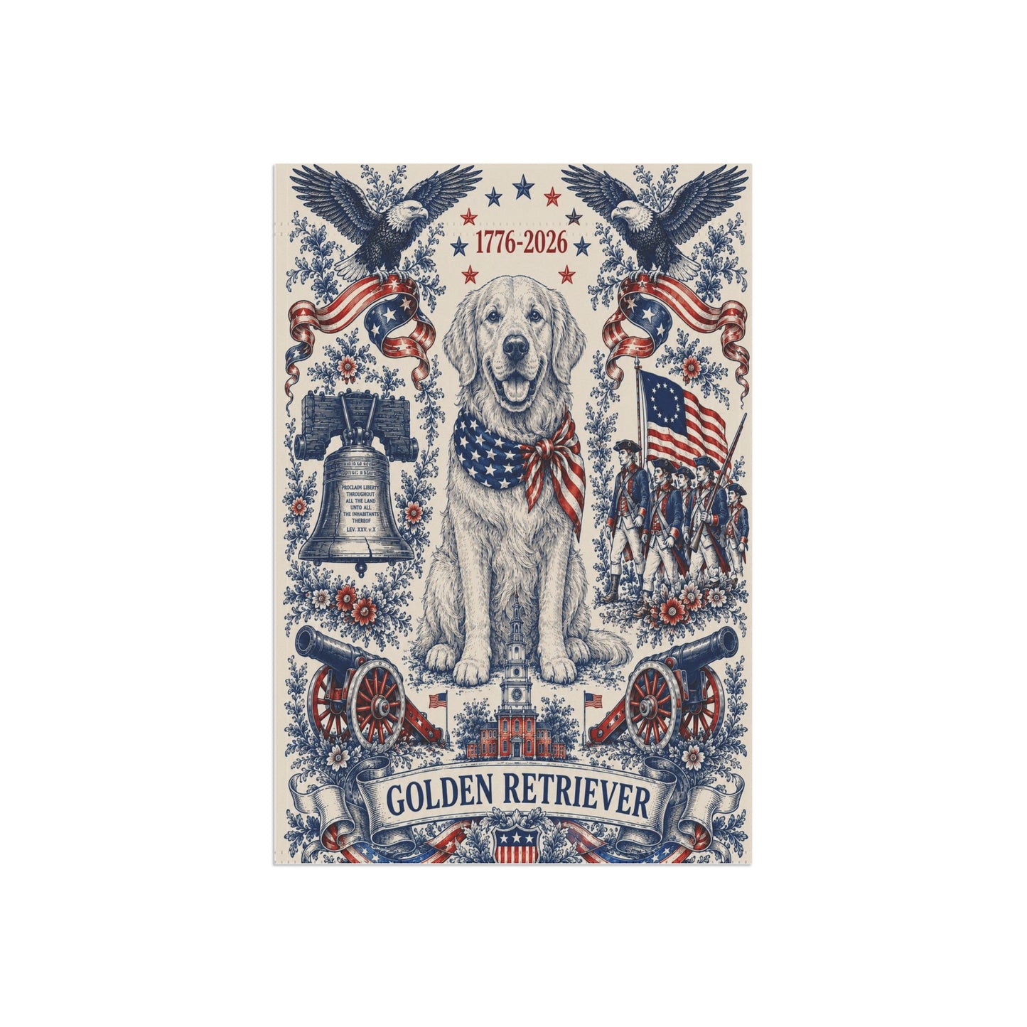 Golden Retriever Patriotic Garden Flag | 250th Anniversary 1776-2026 | American Toile Art | Independence Day Flag | Golden Mom Gift | USA Outdoor Decor