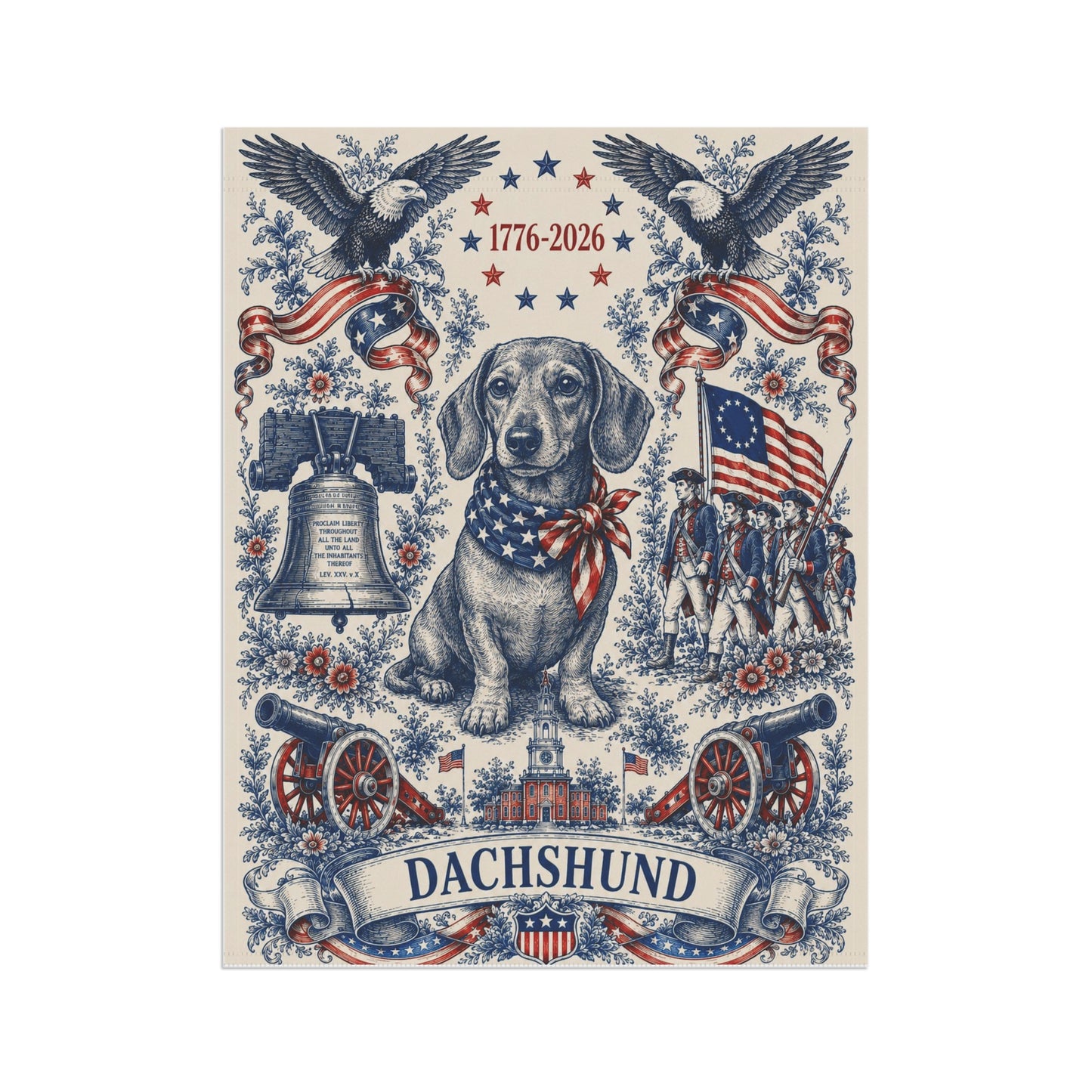 Dachshund Patriotic Garden Flag | 250th Anniversary 1776-2026 | American Toile Art | Independence Day Flag | Wiener Dog Gift | USA Outdoor Decor