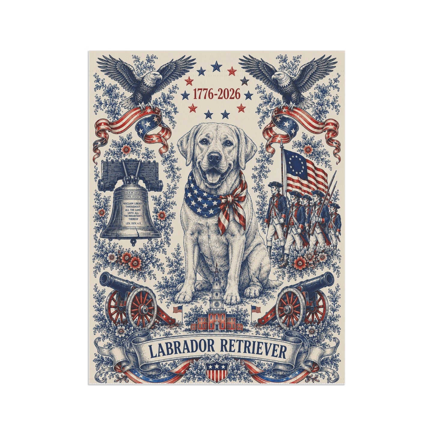 Labrador Retriever Patriotic Garden Flag | 250th Anniversary 1776-2026 | American Toile Art | Independence Day Flag | Lab Mom Gift | USA Outdoor Decor